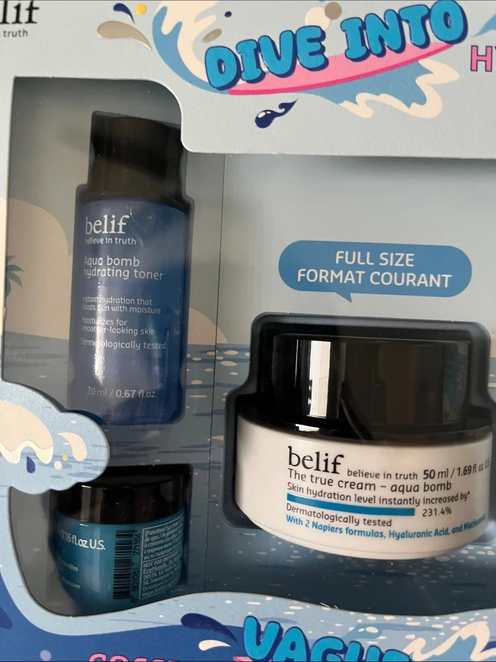 Brand New Belif Aqua Bomb Dive Into Hydration Set - Cream Toner Cleanser Eye